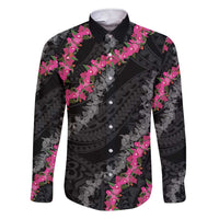 Guam Bougainvillea Lei Family Matching Short Sleeve Bodycon Dress and Hawaiian Shirt Chamorro Tribal Pattern LT9 Dad's Shirt - Long Sleeve Black - Polynesian Pride