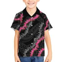 Guam Bougainvillea Lei Family Matching Short Sleeve Bodycon Dress and Hawaiian Shirt Chamorro Tribal Pattern LT9 Son's Shirt Black - Polynesian Pride