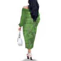 Hawaii Molokai Island Kukui Nut Flowers Family Matching Off The Shoulder Long Sleeve Dress and Hawaiian Shirt Tribal Kakau Pattern LT9 - Polynesian Pride