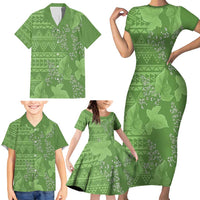 Hawaii Molokai Island Kukui Nut Flowers Family Matching Short Sleeve Bodycon Dress and Hawaiian Shirt Tribal Kakau Pattern LT9 - Polynesian Pride