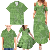 Hawaii Molokai Island Kukui Nut Flowers Family Matching Summer Maxi Dress and Hawaiian Shirt Tribal Kakau Pattern LT9 - Polynesian Pride