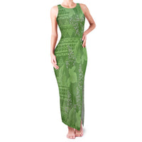 Hawaii Molokai Island Kukui Nut Flowers Family Matching Tank Maxi Dress and Hawaiian Shirt Tribal Kakau Pattern LT9 Mom's Dress Green - Polynesian Pride