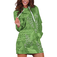 Hawaii Molokai Island Kukui Nut Flowers Hoodie Dress Tribal Kakau Pattern LT9 Green - Polynesian Pride