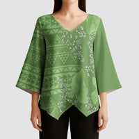 Hawaii Molokai Island Kukui Nut Flowers Kimono Sleeve Blouse Tribal Kakau Pattern - Polynesian Pride
