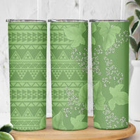Hawaii Molokai Island Kukui Nut Flowers Skinny Tumbler Tribal Kakau Pattern LT9 - Polynesian Pride