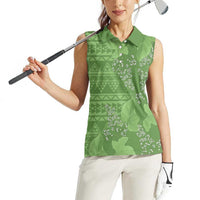 Hawaii Molokai Island Kukui Nut Flowers Women Sleeveless Polo Shirt Tribal Kakau Pattern LT9 - Polynesian Pride