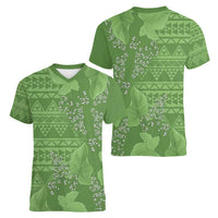 Hawaii Molokai Island Kukui Nut Flowers Women V-Neck T-Shirt Tribal Kakau Pattern LT9 - Polynesian Pride