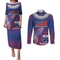 Custom Samoa 1962 Independence Day Custom Couples Matching Puletasi and Long Sleeve Button Shirt Manuia le Aso Tuto'atasi Ula Nifo Blue Art LT9 Blue - Polynesian Pride