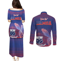 Custom Samoa 1962 Independence Day Custom Couples Matching Puletasi and Long Sleeve Button Shirt Manuia le Aso Tuto'atasi Ula Nifo Blue Art LT9 - Polynesian Pride