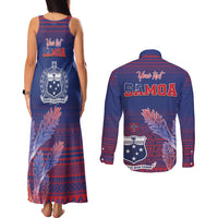 Custom Samoa 1962 Independence Day Custom Couples Matching Tank Maxi Dress and Long Sleeve Button Shirt Manuia le Aso Tuto'atasi Ula Nifo Blue Art LT9 - Polynesian Pride