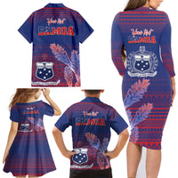 Custom Samoa 1962 Independence Day Custom Family Matching Long Sleeve Bodycon Dress and Hawaiian Shirt Manuia le Aso Tuto'atasi Ula Nifo Blue Art LT9 - Polynesian Pride