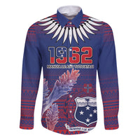Custom Samoa 1962 Independence Day Custom Family Matching Long Sleeve Bodycon Dress and Hawaiian Shirt Manuia le Aso Tuto'atasi Ula Nifo Blue Art LT9 Dad's Shirt - Long Sleeve Blue - Polynesian Pride