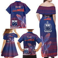 Custom Samoa 1962 Independence Day Custom Family Matching Off Shoulder Maxi Dress and Hawaiian Shirt Manuia le Aso Tuto'atasi Ula Nifo Blue Art LT9 - Polynesian Pride