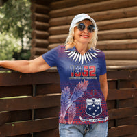 Custom Samoa 1962 Independence Day Custom Women Polo Shirt Manuia le Aso Tuto'atasi Ula Nifo Blue Art LT9 - Polynesian Pride
