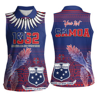 Custom Samoa 1962 Independence Day Custom Women Sleeveless Polo Shirt Manuia le Aso Tuto'atasi Ula Nifo Blue Art LT9 - Polynesian Pride