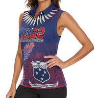 Custom Samoa 1962 Independence Day Custom Women Sleeveless Polo Shirt Manuia le Aso Tuto'atasi Ula Nifo Blue Art LT9 - Polynesian Pride