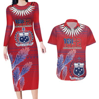 Custom Samoa 1962 Independence Day Custom Couples Matching Long Sleeve Bodycon Dress and Hawaiian Shirt Manuia le Aso Tuto'atasi Ula Nifo Red Art LT9 Red - Polynesian Pride