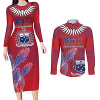 Custom Samoa 1962 Independence Day Custom Couples Matching Long Sleeve Bodycon Dress and Long Sleeve Button Shirt Manuia le Aso Tuto'atasi Ula Nifo Red Art LT9 Red - Polynesian Pride