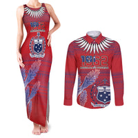 Custom Samoa 1962 Independence Day Custom Couples Matching Tank Maxi Dress and Long Sleeve Button Shirt Manuia le Aso Tuto'atasi Ula Nifo Red Art LT9 Red - Polynesian Pride