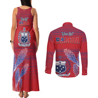 Custom Samoa 1962 Independence Day Custom Couples Matching Tank Maxi Dress and Long Sleeve Button Shirt Manuia le Aso Tuto'atasi Ula Nifo Red Art LT9 - Polynesian Pride