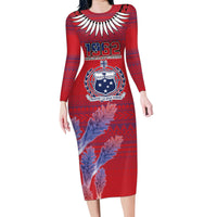 Custom Samoa 1962 Independence Day Custom Family Matching Long Sleeve Bodycon Dress and Hawaiian Shirt Manuia le Aso Tuto'atasi Ula Nifo Red Art LT9 Mom's Dress Red - Polynesian Pride