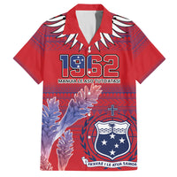 Custom Samoa 1962 Independence Day Custom Family Matching Off The Shoulder Long Sleeve Dress and Hawaiian Shirt Manuia le Aso Tuto'atasi Ula Nifo Red Art LT9 Dad's Shirt - Short Sleeve Red - Polynesian Pride