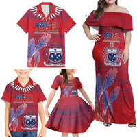 Custom Samoa 1962 Independence Day Custom Family Matching Off Shoulder Maxi Dress and Hawaiian Shirt Manuia le Aso Tuto'atasi Ula Nifo Red Art LT9 - Polynesian Pride