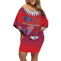 Custom Samoa 1962 Independence Day Custom Family Matching Off Shoulder Short Dress and Hawaiian Shirt Manuia le Aso Tuto'atasi Ula Nifo Red Art LT9 Mom's Dress Red - Polynesian Pride
