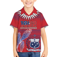 Custom Samoa 1962 Independence Day Custom Family Matching Short Sleeve Bodycon Dress and Hawaiian Shirt Manuia le Aso Tuto'atasi Ula Nifo Red Art LT9 Son's Shirt Red - Polynesian Pride