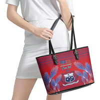 Custom Samoa 1962 Independence Day Custom Leather Tote Bag Manuia le Aso Tuto'atasi Ula Nifo Red Art