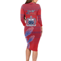 Custom Samoa 1962 Independence Day Custom Long Sleeve Bodycon Dress Manuia le Aso Tuto'atasi Ula Nifo Red Art LT9 - Polynesian Pride