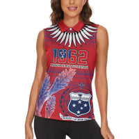 Custom Samoa 1962 Independence Day Custom Women Sleeveless Polo Shirt Manuia le Aso Tuto'atasi Ula Nifo Red Art LT9 - Polynesian Pride