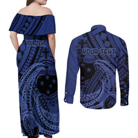 Custom Samoa 62nd Manuia le Aso Tuto'atasi Couples Matching Off Shoulder Maxi Dress and Long Sleeve Button Shirt Samoan Tatau Blue Art LT9 - Polynesian Pride