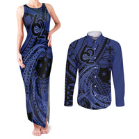 Custom Samoa 62nd Manuia le Aso Tuto'atasi Couples Matching Tank Maxi Dress and Long Sleeve Button Shirt Samoan Tatau Blue Art LT9 Blue - Polynesian Pride