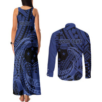 Custom Samoa 62nd Manuia le Aso Tuto'atasi Couples Matching Tank Maxi Dress and Long Sleeve Button Shirt Samoan Tatau Blue Art LT9 - Polynesian Pride