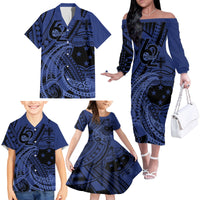 Custom Samoa 62nd Manuia le Aso Tuto'atasi Family Matching Off The Shoulder Long Sleeve Dress and Hawaiian Shirt Samoan Tatau Blue Art LT9 - Polynesian Pride
