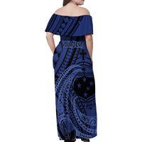 Custom Samoa 62nd Manuia le Aso Tuto'atasi Family Matching Off Shoulder Maxi Dress and Hawaiian Shirt Samoan Tatau Blue Art LT9 - Polynesian Pride