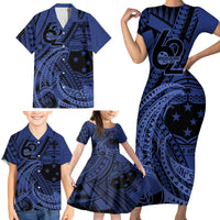 Custom Samoa 62nd Manuia le Aso Tuto'atasi Family Matching Short Sleeve Bodycon Dress and Hawaiian Shirt Samoan Tatau Blue Art LT9 - Polynesian Pride