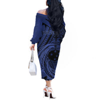 Custom Samoa 62nd Manuia le Aso Tuto'atasi Off The Shoulder Long Sleeve Dress Samoan Tatau Blue Art LT9 - Polynesian Pride