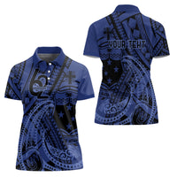 Custom Samoa 62nd Manuia le Aso Tuto'atasi Women Polo Shirt Samoan Tatau Blue Art LT9 - Polynesian Pride