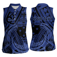 Custom Samoa 62nd Manuia le Aso Tuto'atasi Women Sleeveless Polo Shirt Samoan Tatau Blue Art LT9 - Polynesian Pride