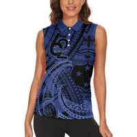 Custom Samoa 62nd Manuia le Aso Tuto'atasi Women Sleeveless Polo Shirt Samoan Tatau Blue Art LT9 - Polynesian Pride