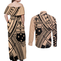 Custom Samoa Manuia le 62 Tausaga O le Tutoatasi Couples Matching Off Shoulder Maxi Dress and Long Sleeve Button Shirt Samoan Tatau Beige Art LT9 - Polynesian Pride