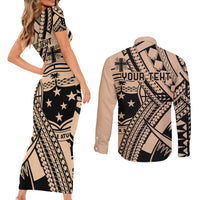 Custom Samoa Manuia le 62 Tausaga O le Tutoatasi Couples Matching Short Sleeve Bodycon Dress and Long Sleeve Button Shirt Samoan Tatau Beige Art LT9 - Polynesian Pride
