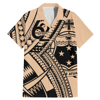 Custom Samoa Manuia le 62 Tausaga O le Tutoatasi Family Matching Mermaid Dress and Hawaiian Shirt Samoan Tatau Beige Art LT9 Dad's Shirt - Short Sleeve Beige - Polynesian Pride