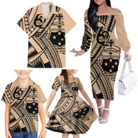 Custom Samoa Manuia le 62 Tausaga O le Tutoatasi Family Matching Off The Shoulder Long Sleeve Dress and Hawaiian Shirt Samoan Tatau Beige Art LT9 - Polynesian Pride