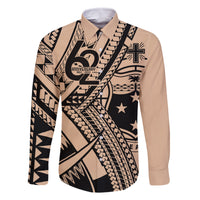 Custom Samoa Manuia le 62 Tausaga O le Tutoatasi Family Matching Off Shoulder Maxi Dress and Hawaiian Shirt Samoan Tatau Beige Art LT9 Dad's Shirt - Long Sleeve Beige - Polynesian Pride