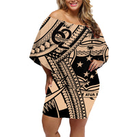 Custom Samoa Manuia le 62 Tausaga O le Tutoatasi Family Matching Off Shoulder Short Dress and Hawaiian Shirt Samoan Tatau Beige Art LT9 Mom's Dress Beige - Polynesian Pride