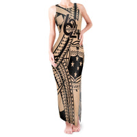 Custom Samoa Manuia le 62 Tausaga O le Tutoatasi Tank Maxi Dress Samoan Tatau Beige Art LT9 Women Beige - Polynesian Pride