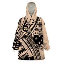 Custom Samoa Manuia le 62 Tausaga O le Tutoatasi Wearable Blanket Hoodie Samoan Tatau Beige Art LT9 One Size Beige - Polynesian Pride
